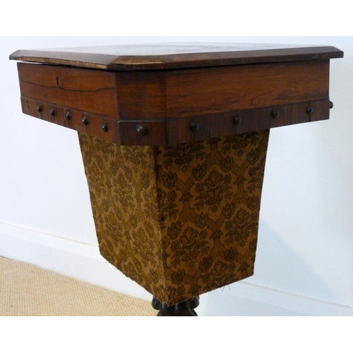 1030 - A rosewood workbox, circa 1860, with fitted interior, raised on a single lobe carved baluster pedest... 