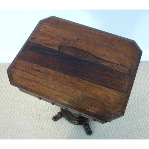 1030 - A rosewood workbox, circa 1860, with fitted interior, raised on a single lobe carved baluster pedest... 