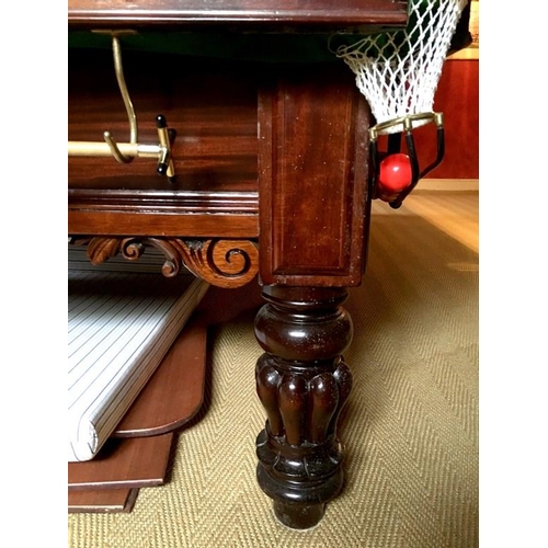 1033 - A full sized billiards table in the William IV style, on mahogany lobed baluster legs, by Palmer and... 