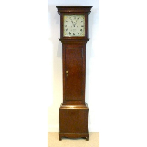 1042 - A George III mahogany 8-day longcase clock, by F. Mallett, Barnstable, circa 1800, the four pillar t... 