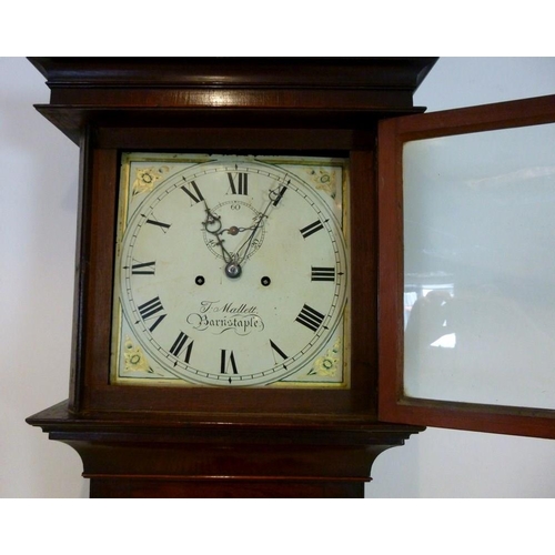 1042 - A George III mahogany 8-day longcase clock, by F. Mallett, Barnstable, circa 1800, the four pillar t... 