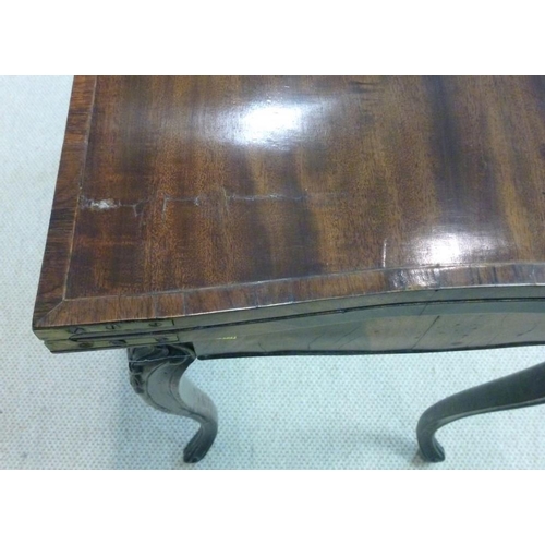 1045 - A George III mahogany and kingwood banded card table, circa 1785, in the French taste, the hinged se... 