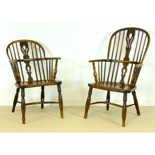 1046 - A 19th century grandfather and grandmother Windsor chair, stamped to side of seat 'Nicholson, Rockle... 