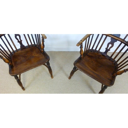 1046 - A 19th century grandfather and grandmother Windsor chair, stamped to side of seat 'Nicholson, Rockle... 