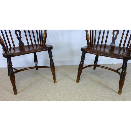 1046 - A 19th century grandfather and grandmother Windsor chair, stamped to side of seat 'Nicholson, Rockle... 