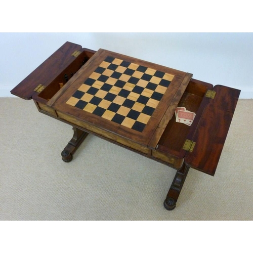 1060 - A William IV mahogany games table, circa 1830, the rounded rectangular top with a reversible games b... 