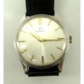 An Omega gentleman's steel cased wristwatch, circa 1980, with pearlised dial, gold hands and batons,... 