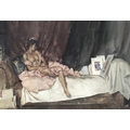 After Sir William Russell Flint, R.A., P.R.W.S. (1880-1969): a reclining nude viewing pictures, limi... 