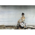 After Sir William Russell Flint, R.A., P.R.W.S. (1880-1969): a girl in a floral dress, with Spanish ... 