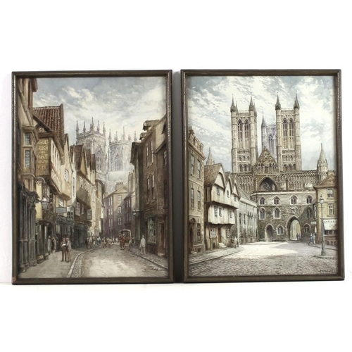 558A - Albert H. Findley (British, 1880-1975): a pair of watercolour studies of two cathedrals, one Lincoln... 