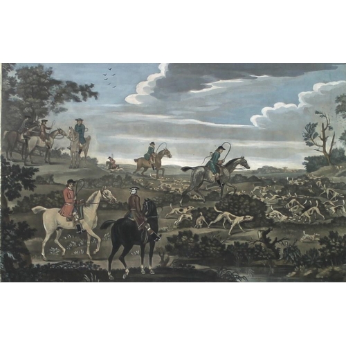 559 - Thomas Burford (1710-1774): 'Foxhunting' after James Seymour, a set of four hand coloured mezzotints... 