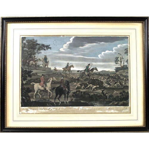 559 - Thomas Burford (1710-1774): 'Foxhunting' after James Seymour, a set of four hand coloured mezzotints... 