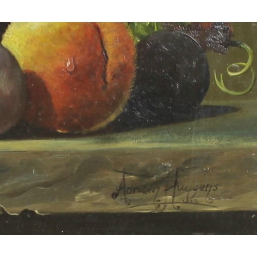 562 - Adriaen Huygens (Continental School, 20th century): still life with fruit, a wine glass and a butter... 