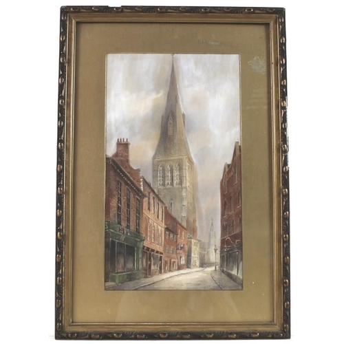 563A - E. Hartopp: 'St Martins', Stamford, watercolour, signed lower left, 36 by 20cm.