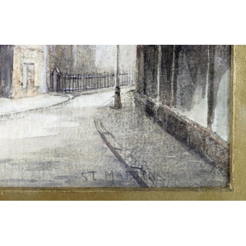 563A - E. Hartopp: 'St Martins', Stamford, watercolour, signed lower left, 36 by 20cm.