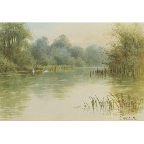 571 - Alfred Ashdown Box (British, 1879-1938): a pair of watercolours of an English riverside, one in summ... 