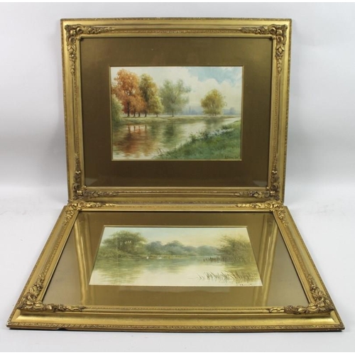 571 - Alfred Ashdown Box (British, 1879-1938): a pair of watercolours of an English riverside, one in summ... 