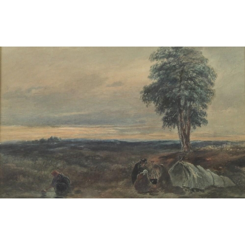 573 - Manner of David Cox Junior RA (British, 1809-1885): Itinerant Gypsy travellers in a heath land lands... 