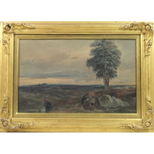 573 - Manner of David Cox Junior RA (British, 1809-1885): Itinerant Gypsy travellers in a heath land lands... 