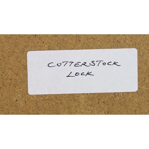 574 - Robin Ansell (British, 20th century): 'Cotterstock Lock', watercolour, signed lower left and dated O... 