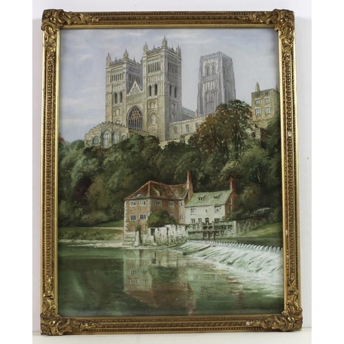 578A - Albert H. Findley (British, 1880-1975): Durham Cathedral, viewed from the river below, watercolour, ... 