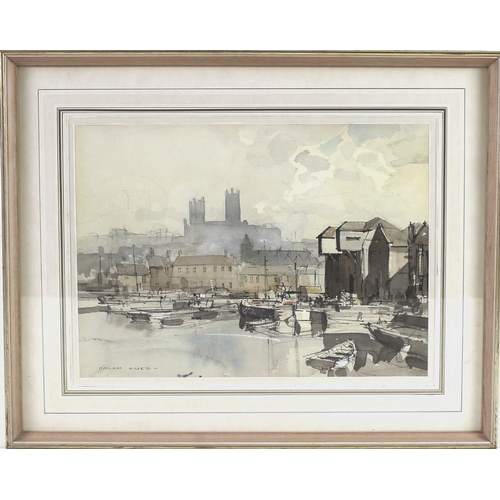 582A - Rowland Frederick Hilder OBE (British, 1905-1993): 'Lincoln (before the new roads)', watercolour, si... 