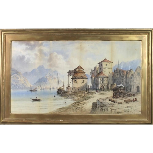 585 - Edwin St John (British, 1878-1961): 'View of an Italian Lake', dated '19, signed lower right, waterc... 