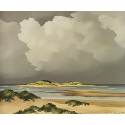 587 - Andre de Lievin (1910-1976): 'Arcachon', a contemporary beach scene, oil on canvas, signed lower rig... 