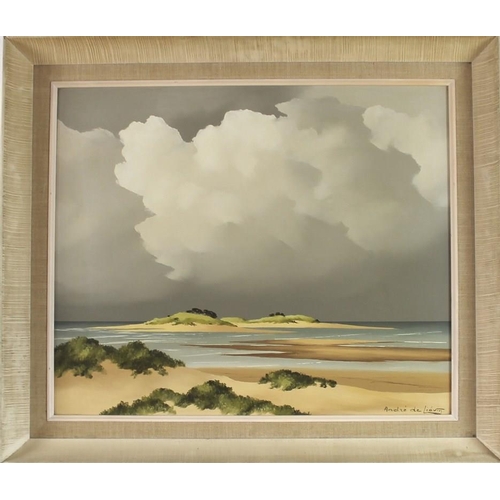 587 - Andre de Lievin (1910-1976): 'Arcachon', a contemporary beach scene, oil on canvas, signed lower rig... 