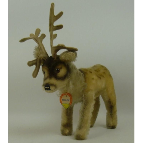 641 - A Steiff Renny Reindeer, circa 1960, mohair, glass eyes, wired antlers, original paper tag 'Steiff-O... 