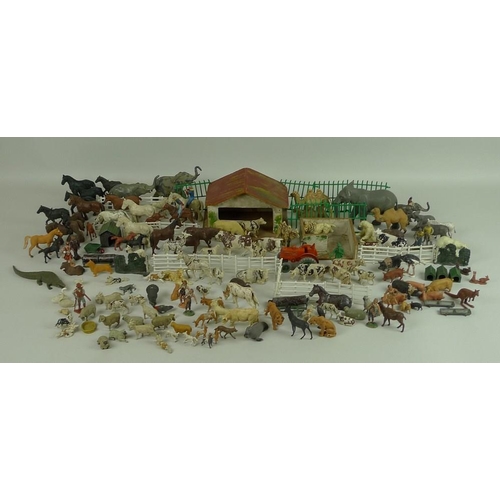 642 - A collection of 1950's Britains farm yard animals and exotic zoo animals mostly plastic with some le... 