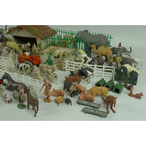 642 - A collection of 1950's Britains farm yard animals and exotic zoo animals mostly plastic with some le... 