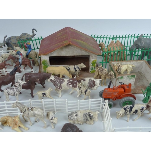 642 - A collection of 1950's Britains farm yard animals and exotic zoo animals mostly plastic with some le... 