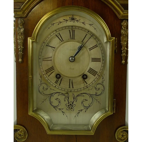 651 - A Victorian mahogany cased mantel clock, silvered dial with black Roman numerals, twin train WBK & F... 