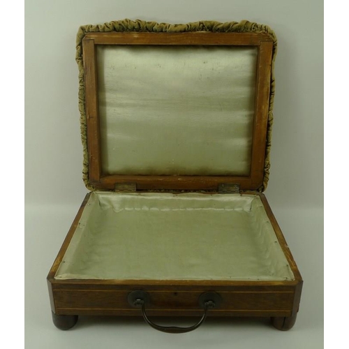 652 - A Victorian beadwork foot stool with lift lid warming compartment, missing metal bottle, rosewood ve... 