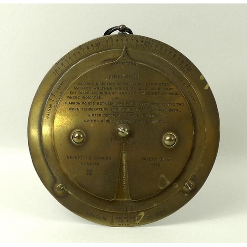 654 - A Negretti & Zambra brass forecaster barometer, early 20th century, with engraved scale and instruct... 