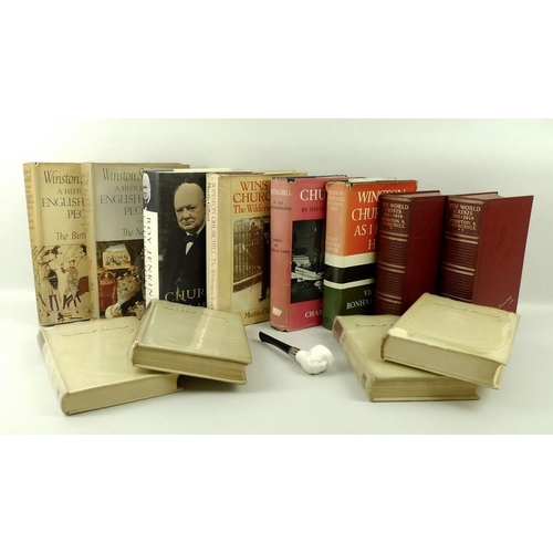 666 - A collection of books relating to or by Winston Churchill, together with a reproduction photograph o... 