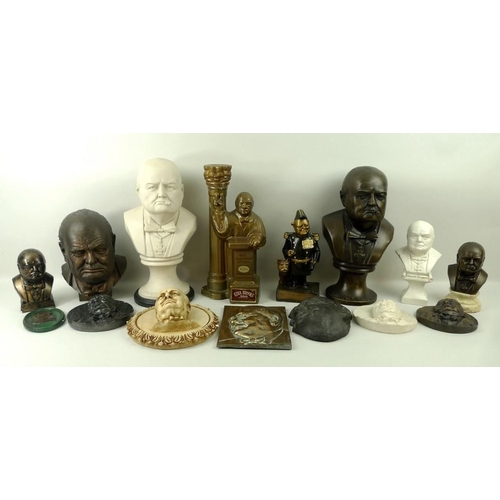 669 - A group of Winston Churchill portrait plaques and busts, including bronzes, a bust of 'Winston the W... 