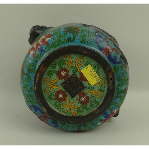 682 - A Chinese copper and cloisonne censer, heavily cast copper with enamel detail, decorated with dragon... 