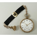 A George V Dennison gentleman's 9ct gold, open faced, keyless wind pocket watch, white enamel dial b... 