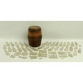 A collection of Chinese mother of pearl gaming counters of fish form, together with a treen barrel, ... 