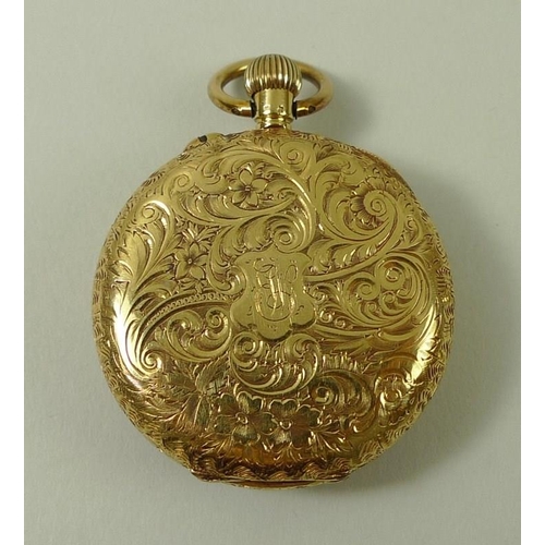 695 - A Victorian 18ct gold cased lady's open faced pocket watch, keyless wind, with Roman numerals to the... 