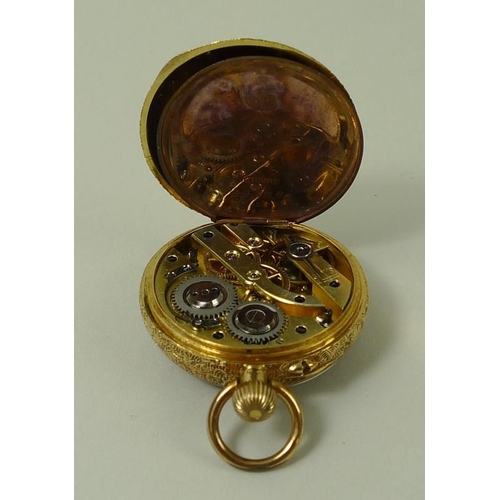 695 - A Victorian 18ct gold cased lady's open faced pocket watch, keyless wind, with Roman numerals to the... 