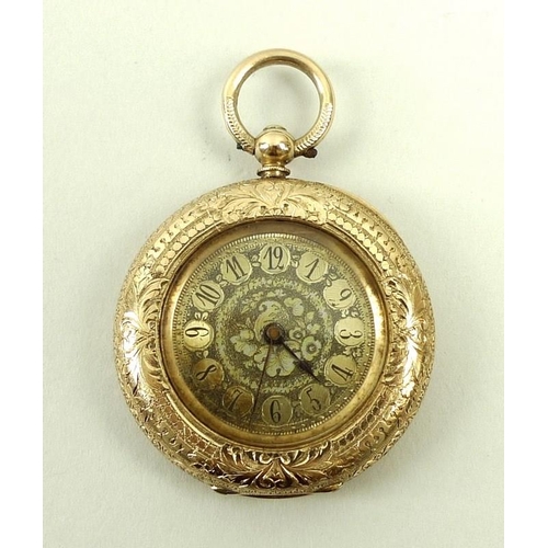 706 - A Victorian 14ct gold cased lady's open faced pocket watch, key wind, with Roman numerals and blued ... 