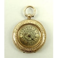 A Victorian 14ct gold cased lady's open faced pocket watch, key wind, with Roman numerals and blued ... 