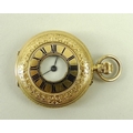 An Edward VII 18ct gold half hunter pocket watch, Thos Russell & Son, the white dial with Roman nume... 