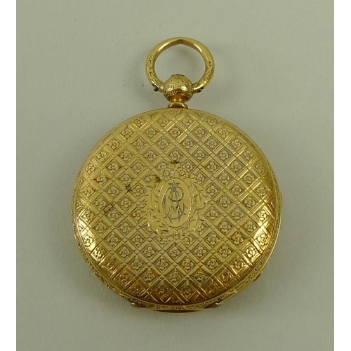 712 - A Victorian 18ct gold cased lady's open faced pocket watch, by Charles Frodsham, key wind, with Roma... 