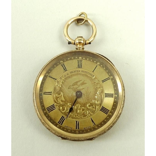 715 - A lady's 14ct gold cased pocket watch, signed J. G. Graves, Sheffield, key wind, with Roman numerals... 