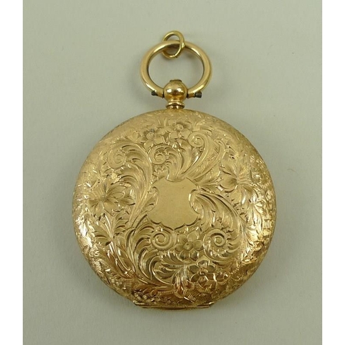 715 - A lady's 14ct gold cased pocket watch, signed J. G. Graves, Sheffield, key wind, with Roman numerals... 