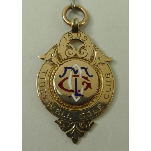 716A - A 9ct gold medal, Tideswell Golf Club, 1909, Medal Competition Final, G. A. Howe, 4cm, Fattorini & S... 